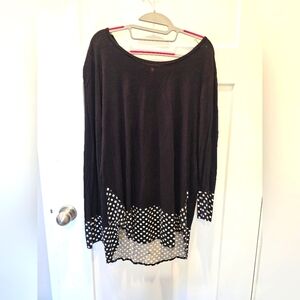 Cool Melon Black Polka Dot Contrast Hem Tunic Top XL Made in USA Boho Stretch